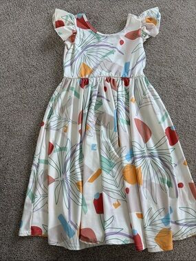 Dot Dot Smile Cream Tropical Print Flutter Dress with Multicolor Motif